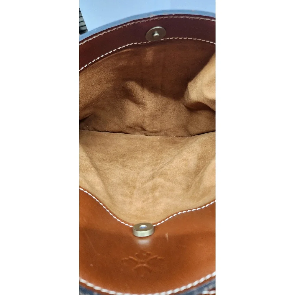 Patricia Nash Poppy Cognac Brown Leather Shoulder Bag Tote Contrast Stitching